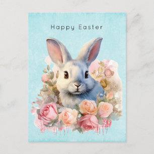 Häschen mit Rosenkranz Süßes Ostern Feiertagspostkarte