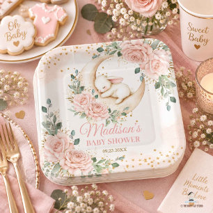 Häschen-Mond-Rosé-Blush-Blumen-Baby-Party Pappteller