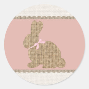 Häschen Ostern Babyparty Rosa und Jute Rustikal Runder Aufkleber