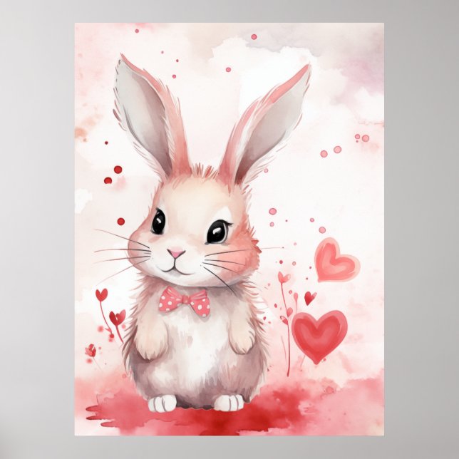 Häschen Pastell mit Herzen Poster (Vorne)