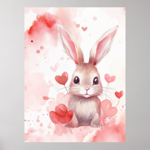 Häschen Pastell Super süße Herzen Rote Herzen Poster