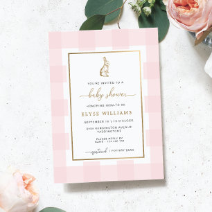Häschen Rosa Gingham Baby Shower Folien-Einladung Folieneinladung