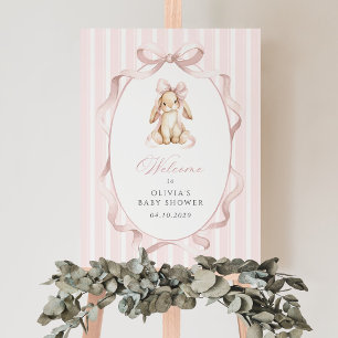 Häschen, rosa Schleife, rosa Streifen, Babyparty-W Poster