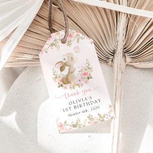 Häschen, Schmetterling, rosa Blumen, erster Geburt Geschenkanhänger