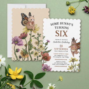 Häschen Schmetterling Wildblume Floral Geburtstag Einladung