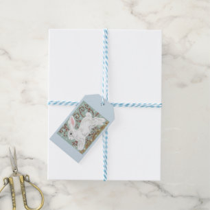 Häschen-u. Schnee-Weihnachtsgeschenk-Umbau-blauer Geschenkanhänger