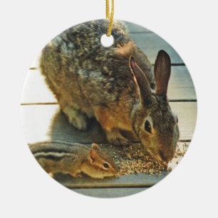 Häschen-und Chipmunk-Teilen Keramik Ornament