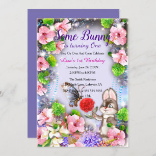 Häschen-und Schmetterlings-1. Geburtstag Einladung