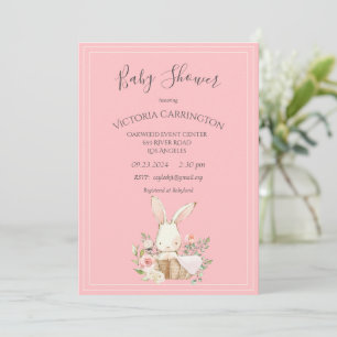 Häschen Wasserfarbe Floral Rosa Baby Shower Einladung