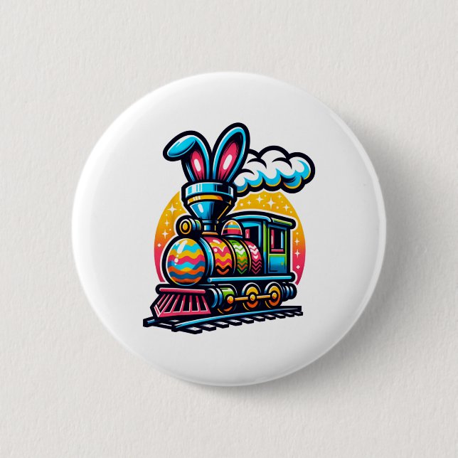 Häschen Zug Eisenbahn Ostern Ei Kinder Kleinkinder Button (Vorderseite)