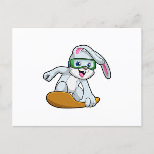 Hase als Snowboarder mit Snowboard Postkarte