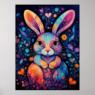 Hase, der Blumenherzen sitzt Poster