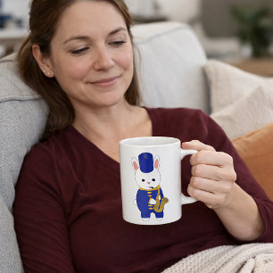 Hase der Marschband Saxophon spielt Süß Blau Kaffeetasse