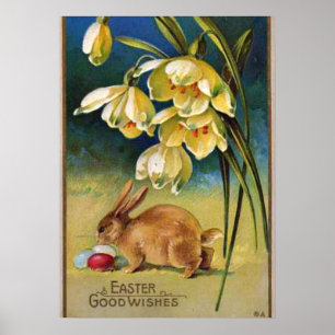 Hase, Eier und Schneeglöckchen, Vintage 1910 Poster