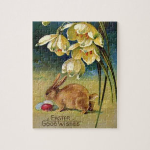Hase, Eier und Schneeglöckchen, Vintage 1910 Puzzle