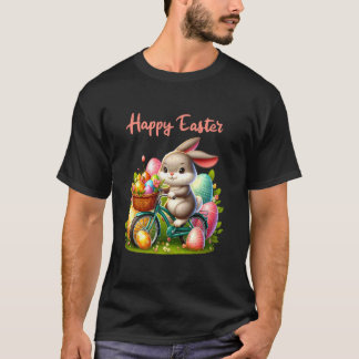 Hase fährt Fahrrad Frohe Ostern Eierjagd Christlic T-Shirt