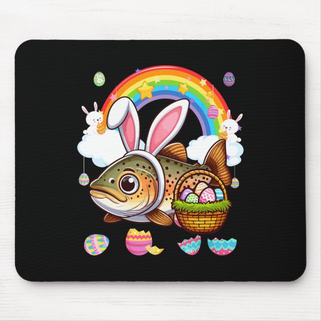 Hase Forelle Fisch Ostern Jagd Eier Bysket Farbgeb Mousepad (Vorne)