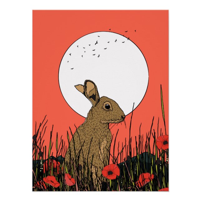 Hase in den Mohnblumen Poster (Vorderseite)