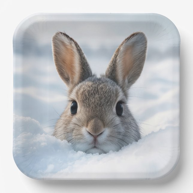 Hase in einer tiefen Schneewehe Pappteller (Vorderseite)