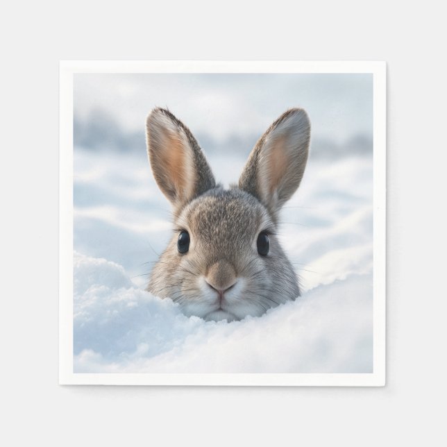 Hase in einer tiefen Schneewehe Serviette (Vorderseite)