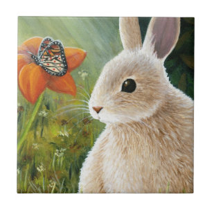 Hase mit 55 Kaninchen und Schmetterling Fliese