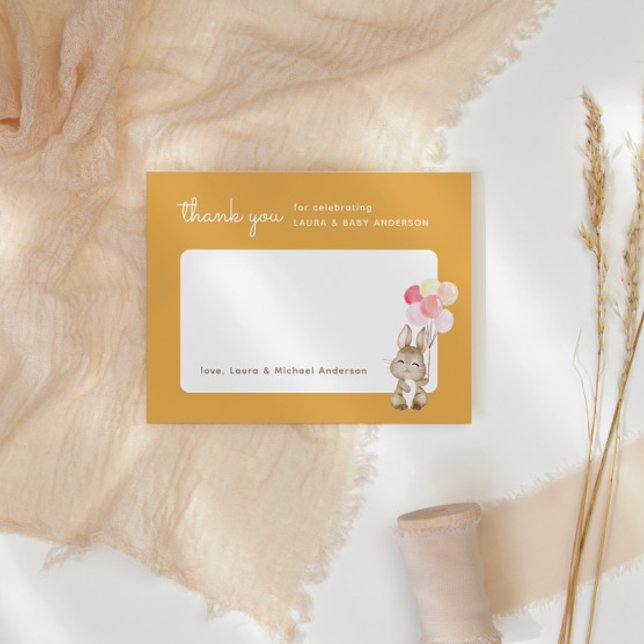 Hase mit Balloons Gelbe Babydusche Dankeskarte (Von Creator hochgeladen)