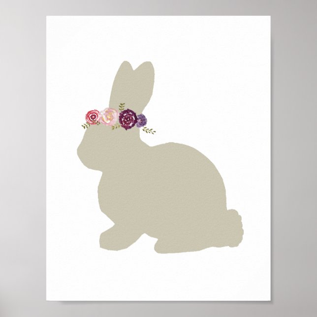 Hase mit Blume Kopfstück Tiermalerei Poster (Vorne)