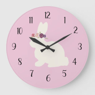 Hase mit Blume Kraut Rosa Dekoration Große Uhr