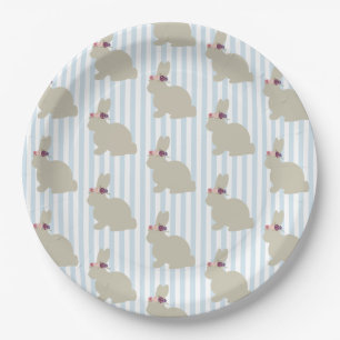 Hase mit Blüten Blau Streifen Pappteller