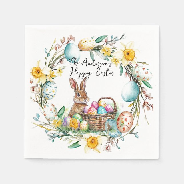 Hase mit dekorativen Eiern I Blumenoster Serviette (Vorderseite)