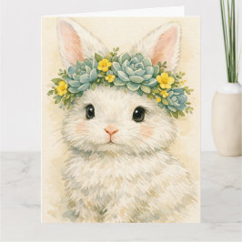 Hase mit floraler Krone Karte
