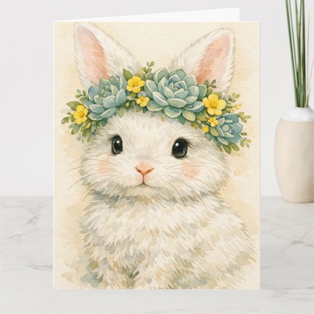 Hase mit floraler Krone Karte (Vorderseite)