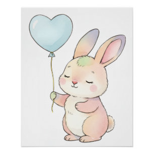 Hase mit Herzballon Poster