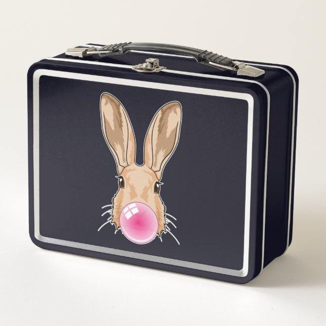Hase mit Kaugummi Metall Brotdose (Vorderseite)