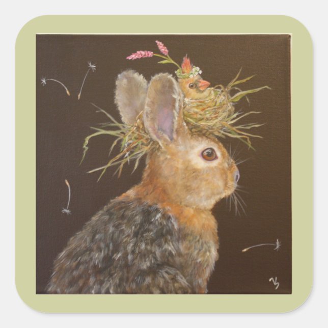 Hase mit Nester-Kardinal-Aufklebern Quadratischer Aufkleber (Vorderseite)