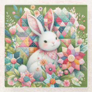 Hase mit Quilt und Blumen Glasuntersetzer