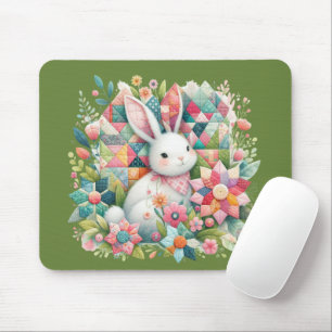 Hase mit Quilt und Blumen Mousepad
