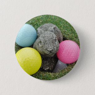 Hase mit rosa blaugelbem Ei Button