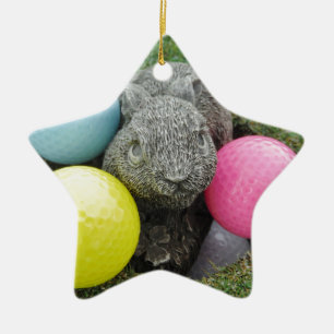 Hase mit rosa blaugelbem Ei Keramik Ornament