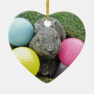 Hase mit rosa blaugelbem Ei Keramik Ornament