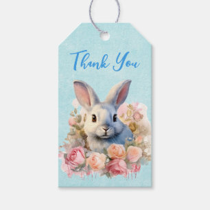 Hase mit Rosen-Girlande Süßes Dankeschön Geschenkanhänger
