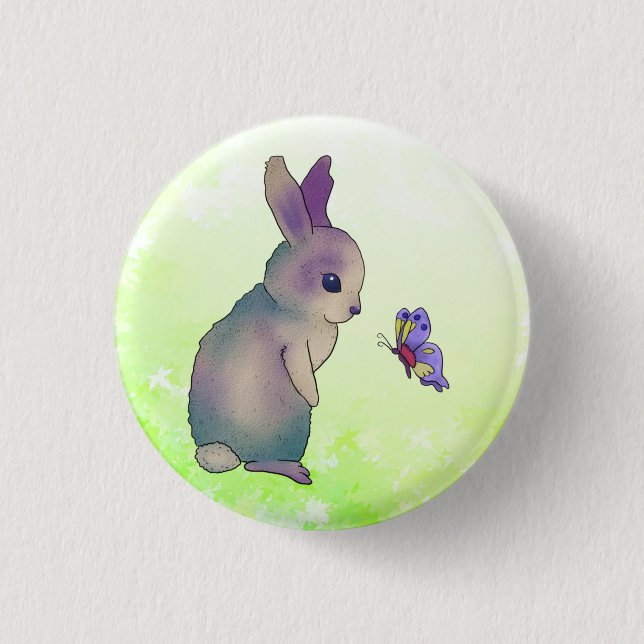 Hase mit Schmetterling Button (Vorderseite)
