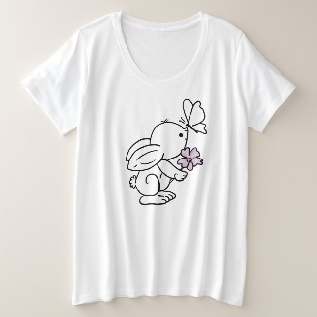 Hase mit Schmetterling Große Größe T-Shirt (Design vorne)