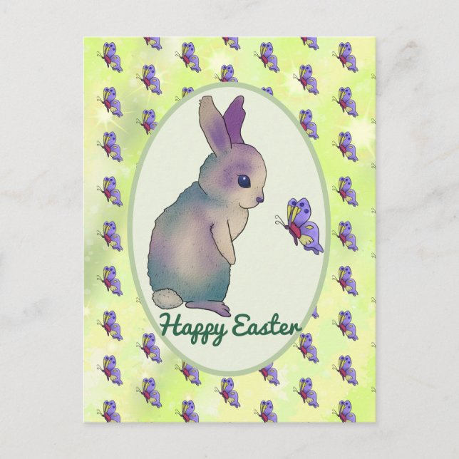 Hase mit Schmetterling Postkarte (Vorderseite)