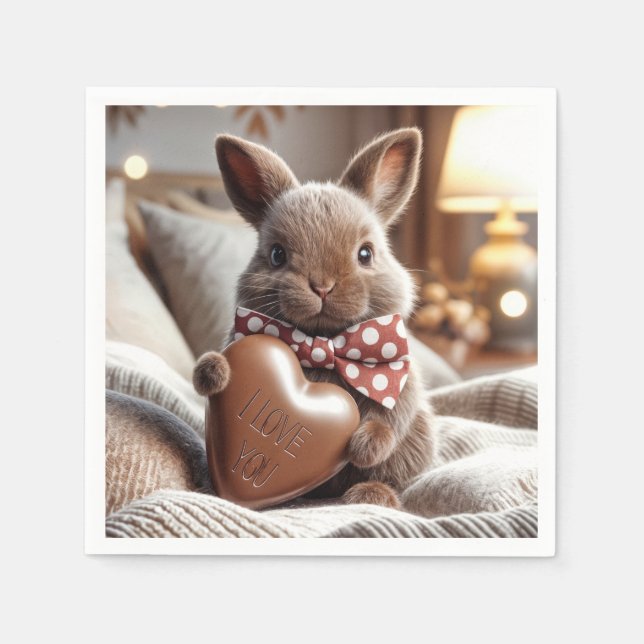 Hase mit Schokoladenherz Serviette (Vorderseite)