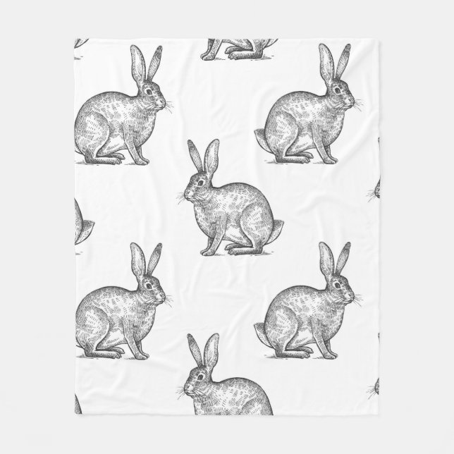 Hase oder Kaninchen. Nahtloses Muster mit Waldtier Fleecedecke (Vorderseite)