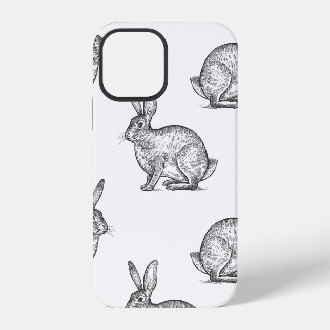 Hase oder Kaninchen. Nahtloses Muster mit Waldtier iPhone Hülle (Rückseite)