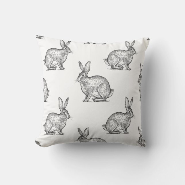 Hase oder Kaninchen. Nahtloses Muster mit Waldtier Kissen (Vorderseite)