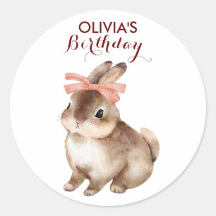 Hase rosa Schleife personalisiertes Namensgeschenk Runder Aufkleber