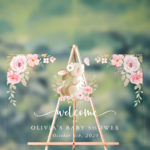 Hase, Schmetterling, Blumen, Babyparty Willkommen Acrylschild